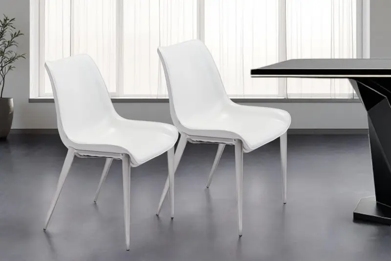 Set of Two White And Silver Upholstered Faux Leather Open Back Dining Side Chairs By Homeroots