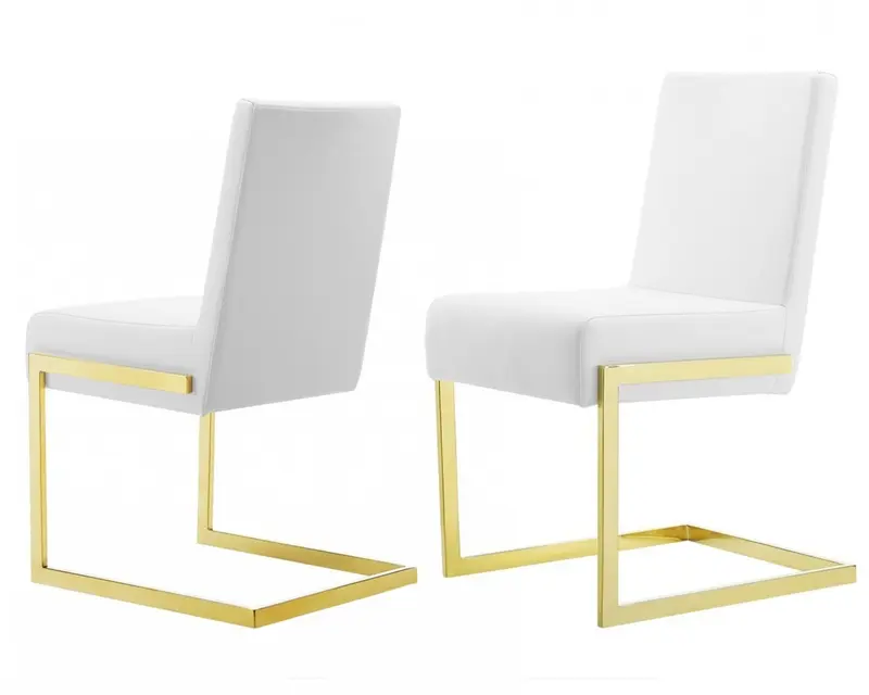 Set of Two White Gold Modern Dining Chairs By Homeroots