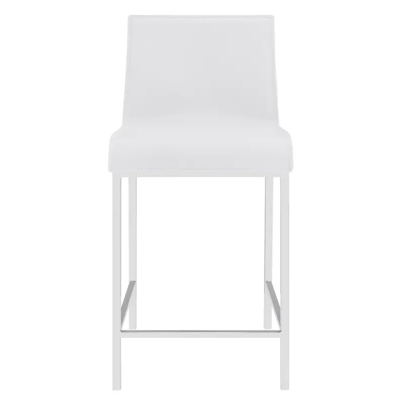 Set of Two White Leather and Steel Counter Stools By Homeroots