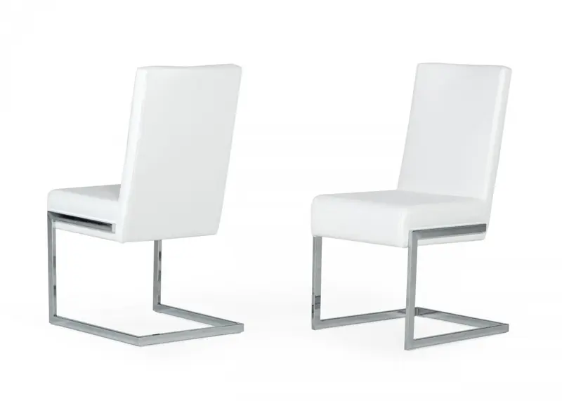 Set of Two White Silver Modern Dining Chairs By Homeroots