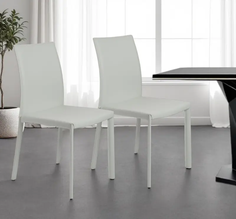 Set of Two White Upholstered Leather Dining Side Chairs By Homeroots