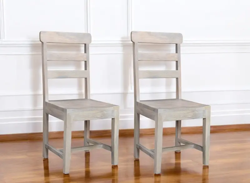 Set of Two White Wood Ladder Back Dining Side Chairs By Homeroots