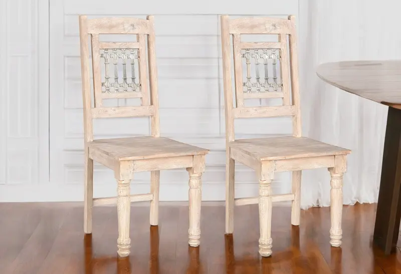 Set of Two White Wood Slat Back Dining Side Chairs By Homeroots