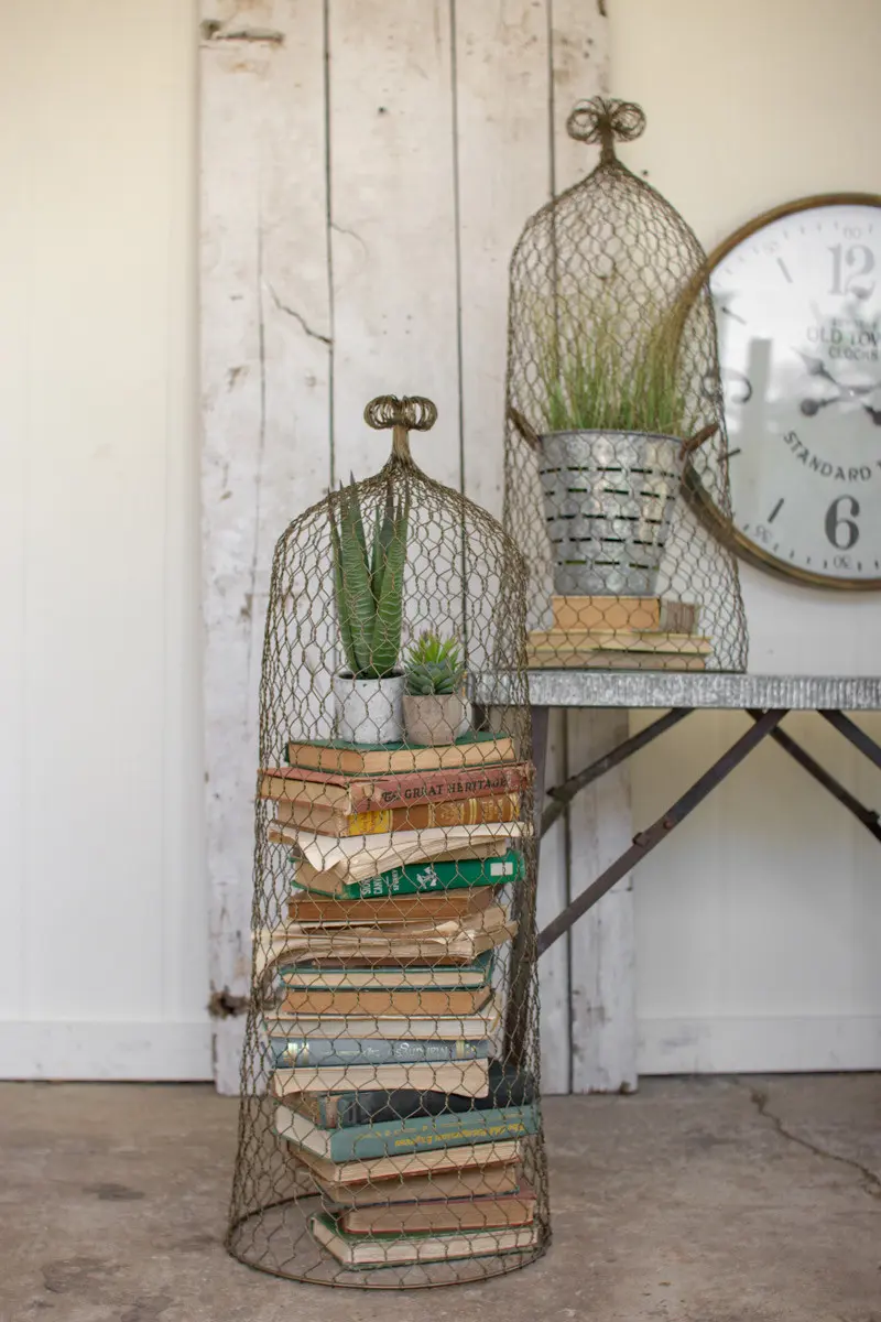 Set Of Two Wire Cloche Topiaries-Old Gold By Kalalou