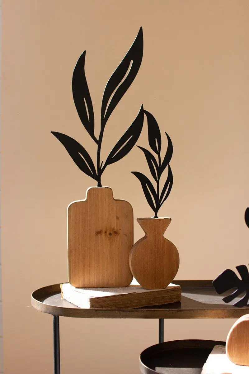 Set Of Two Wood And Metal Plant Sculptures (Min 2) By Kalalou