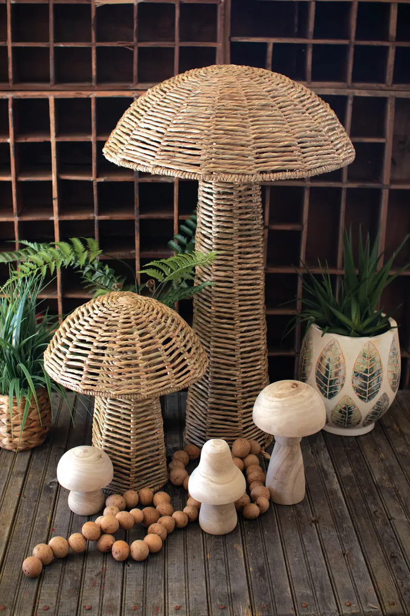 Set Of Two Woven Seagrass Mushrooms By Kalalou