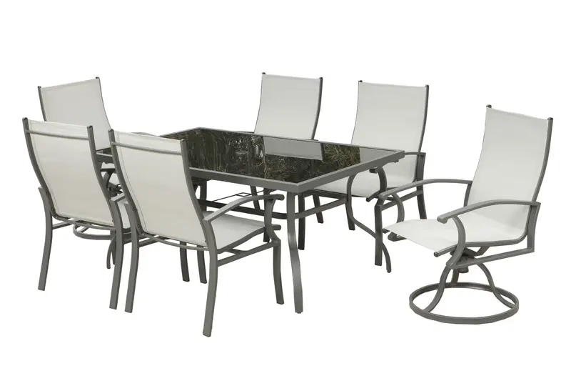 Seven Piece Black and Gray Rectangular Glass Dining Set with Six Chairs By Homeroots