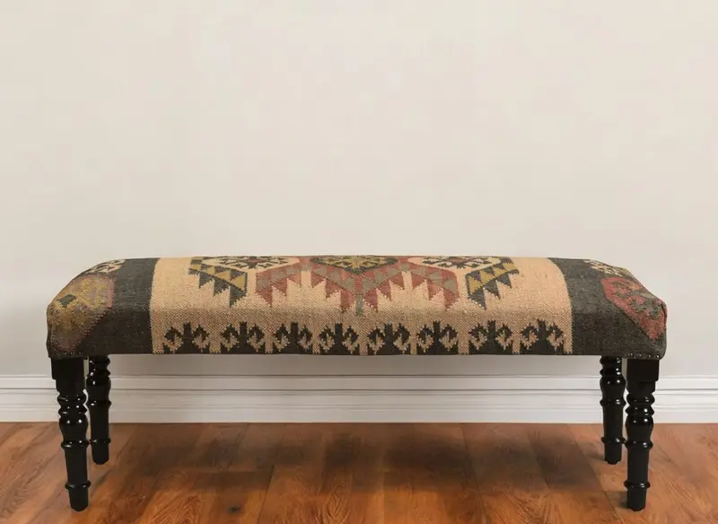 Shades of Brown Black Leg Southwest Upholstered Bench By Homeroots