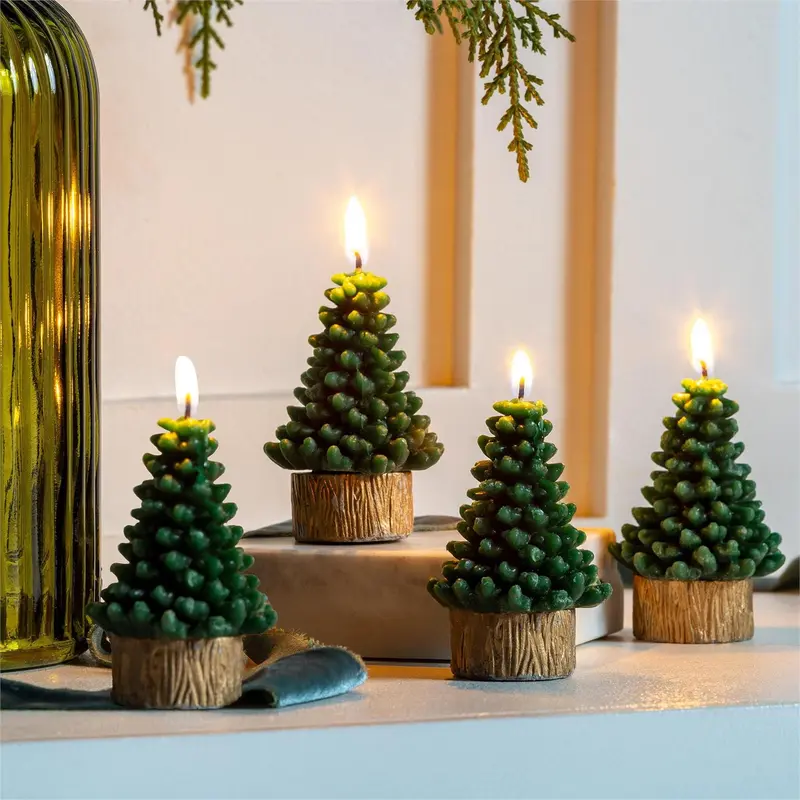 Shades of Emerald Candle, Tree Shaped Wax Candle, Set of 4