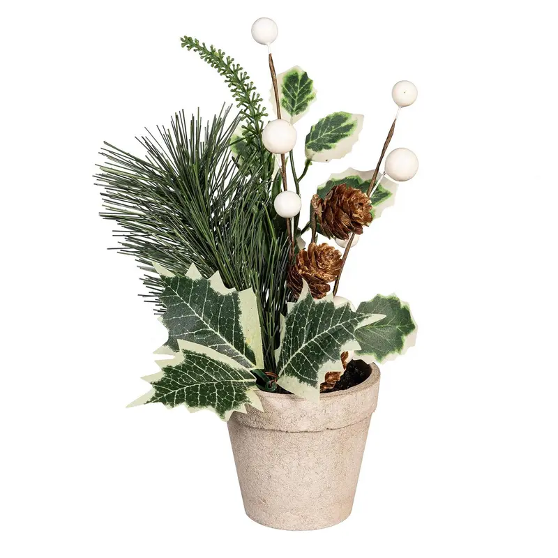 Shades of Emerald Faux Floral Table Decor Artificial in Wood Pot, 9"H