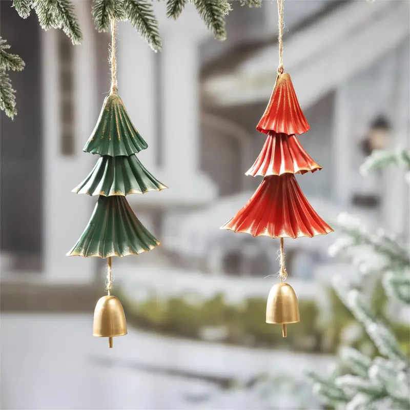 Shades of Emerald Hanging Decor Tree with Bell, Asst of 2