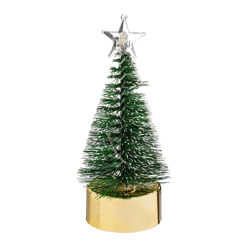 Shades of Emerald LED Table Decor Christmas Tree Bottle Brush Plastic, CDU, 5"H