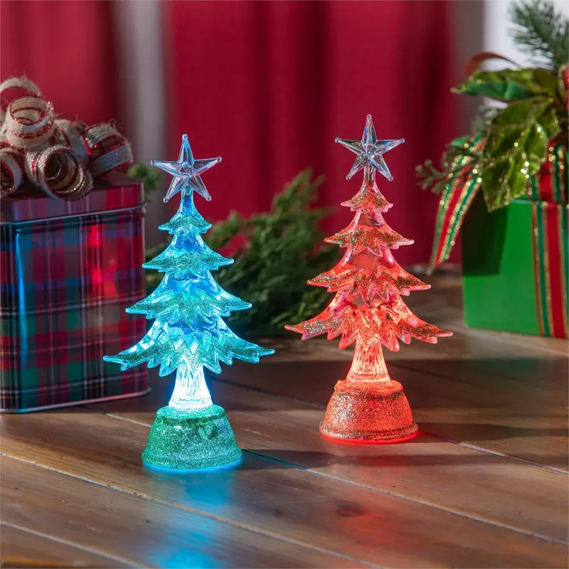 Shades of Emerald LED Table Decor Color Changing Tree, 6.5", Asst of 2, CDU