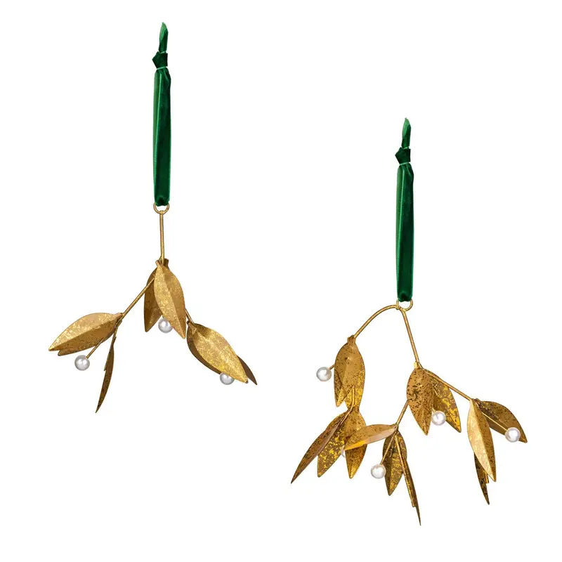 Shades of Emerald Ornament Metal Mistletoe, Asst of 2