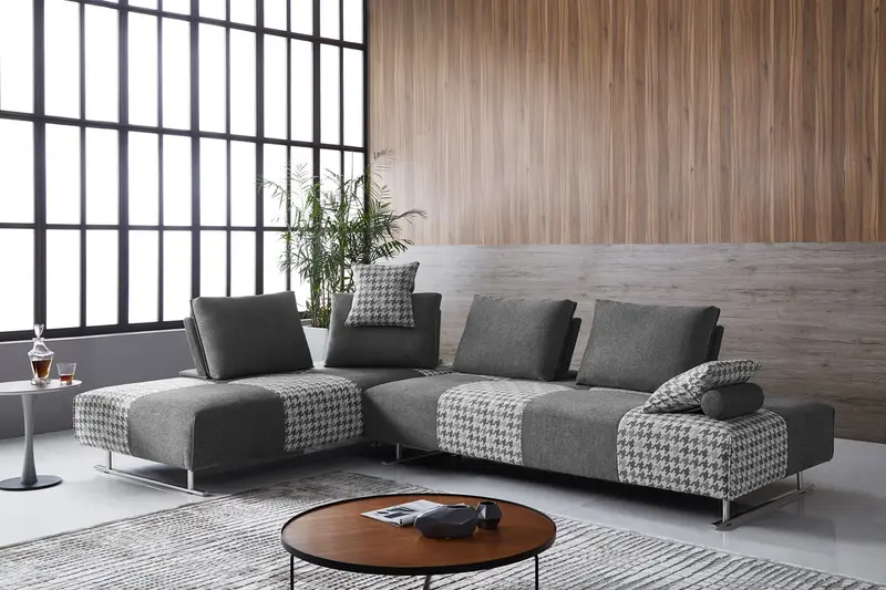 Shades of Gray Houndstooth Fabric Modular Sectional Sofa Bed By Homeroots