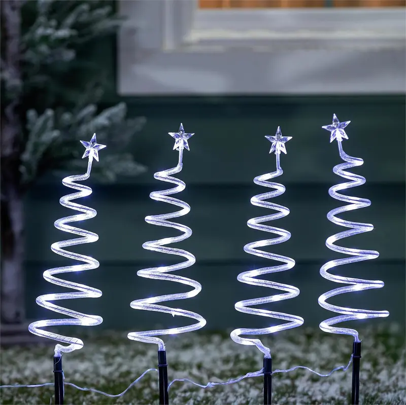 Shades of Green Garden Path Lighting, LED Path Lights, Swirly Tree, 21"H