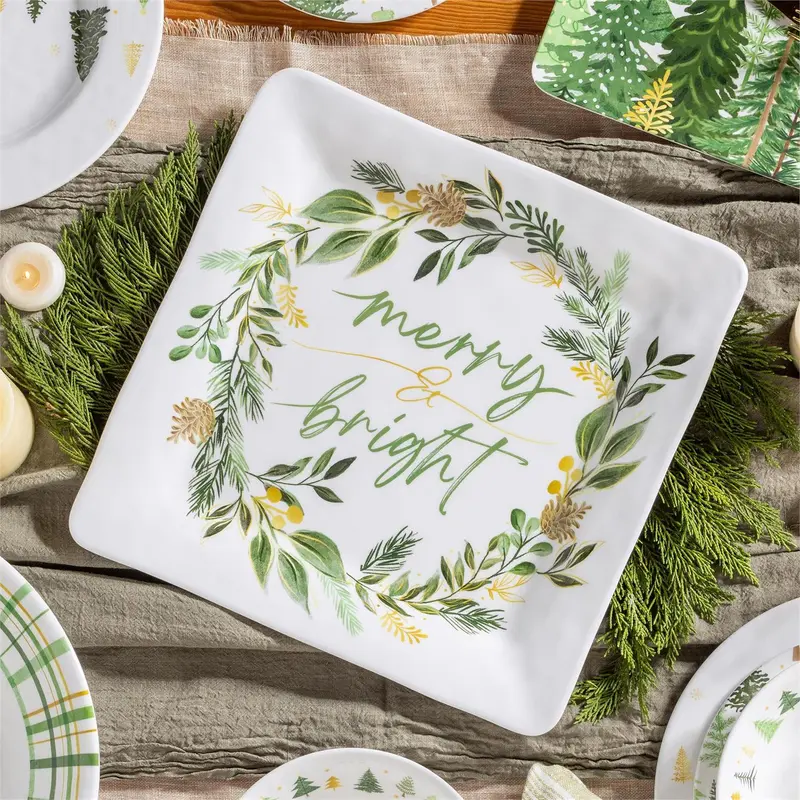 Shades of Green Platter Square Platter, 13.5"