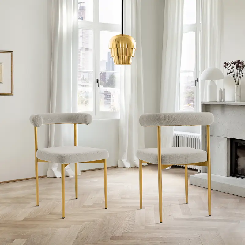 Shannon Dining Chair with Gold Brushed Stainless Steel and Taupe Fabric - Set of 2 By Armen Living