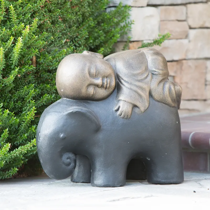 Shaolin Monk on Elephant - Rustic Gold By Garden Age Supply