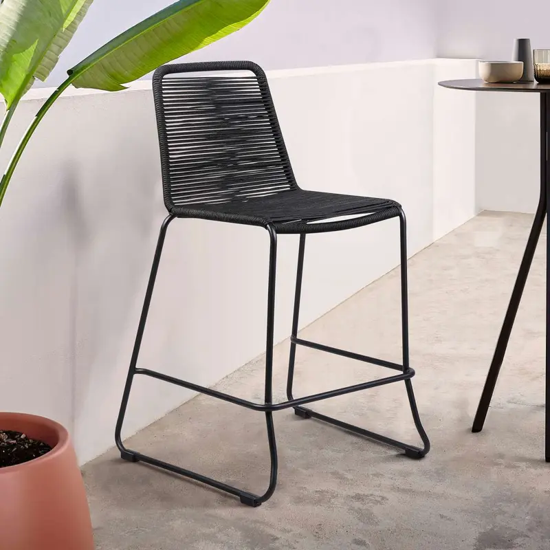 Shasta 26" Outdoor Metal and Black Rope Stackable Counter Stool By Armen Living
