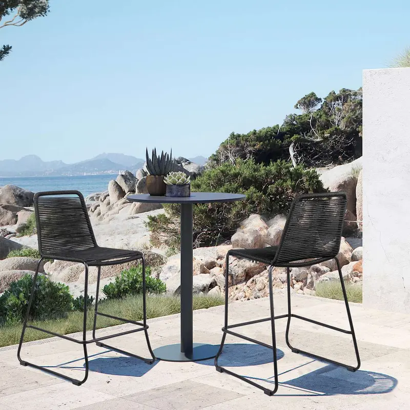 Shasta 30" Outdoor Metal and Black Rope Stackable Barstool - Set of 2 By Armen Living