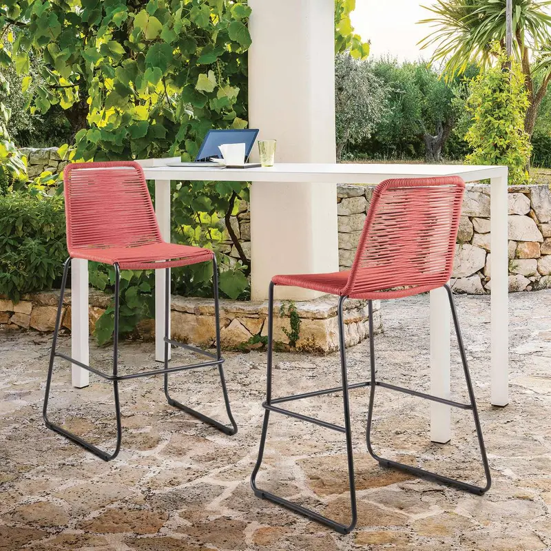 Shasta 30" Outdoor Metal and Brick Red Rope Stackable Barstool - Set of 2 By Armen Living