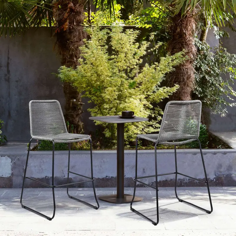 Shasta 30" Outdoor Metal and Grey Rope Stackable Barstool - Set of 2 By Armen Living