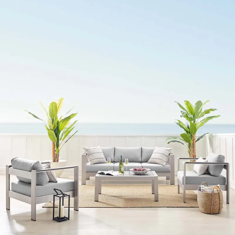 Shore Sunbrella® Fabric Outdoor Patio Aluminum 4 Piece Set By Modway - EEI-4316