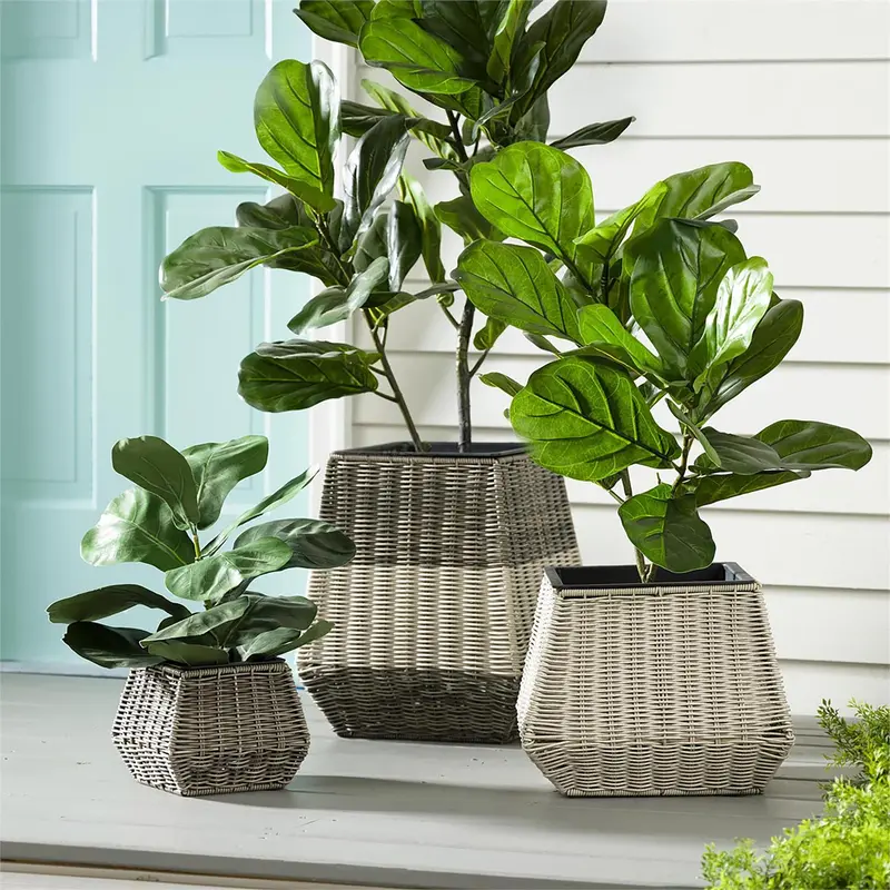 Short Resin Wicker Planter Set of 3
