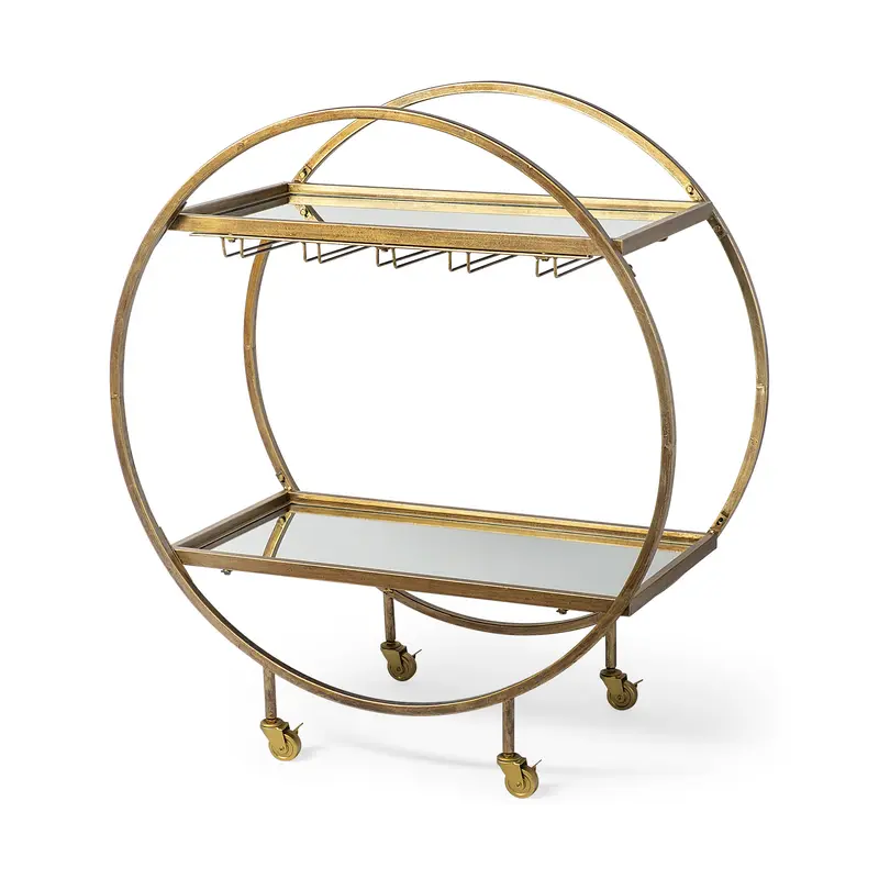 Showstopper Circular Rolling Gold Bar Cart By Homeroots