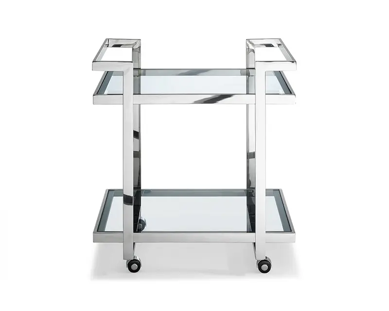 Side Table Or Bar Cart Clear Glass Stainless Steel Base On Castors By Homeroots - 320894