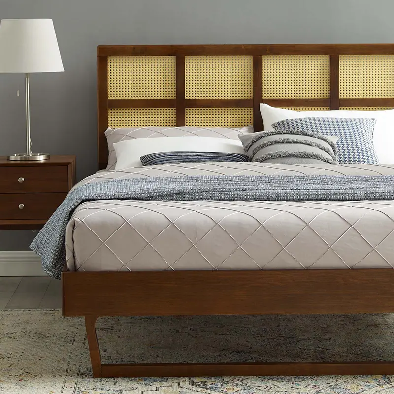 Sidney Cane and Wood Full Platform Bed With Angular Legs By Modway - MOD-6371