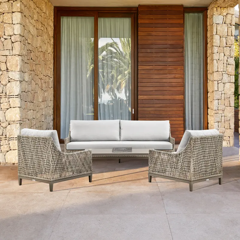 Silvana 4 Piece Outdoor Gray Fabric and Wicker Conversation Set By Armen Living