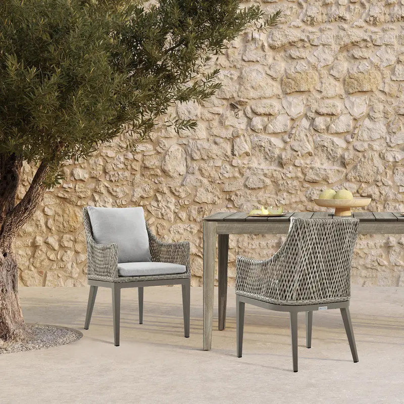 Silvana Outdoor Wicker and Aluminum Gray Dining Chair with Beige Cushions - Set of 2 By Armen Living