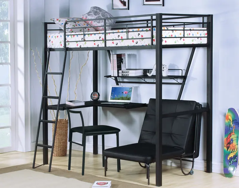 Silver And Black Metal Tube Loft Bed With Desk By Homeroots