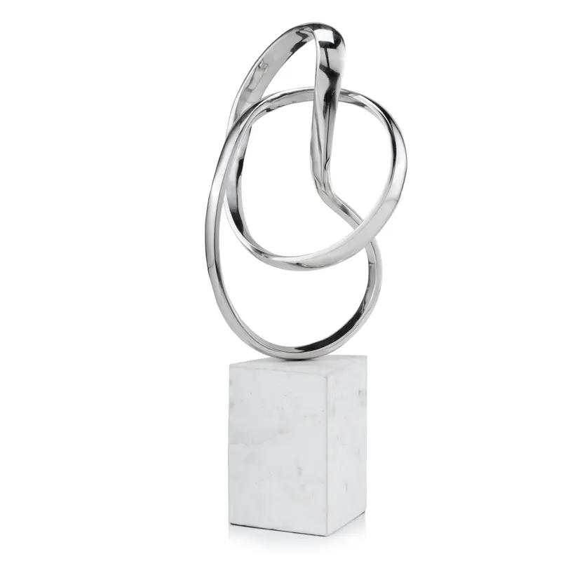 Silver and White Aluminum and Marble Abstract Sculpture By Homeroots
