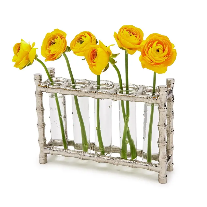 Silver Bamboo Vase Includes 5 Glass Tubes Set Of 2 By Tozai Home