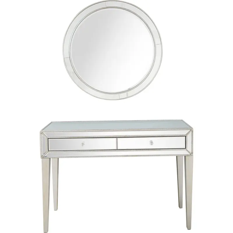 Silver Beaded Mirror and Console Table By Homeroots