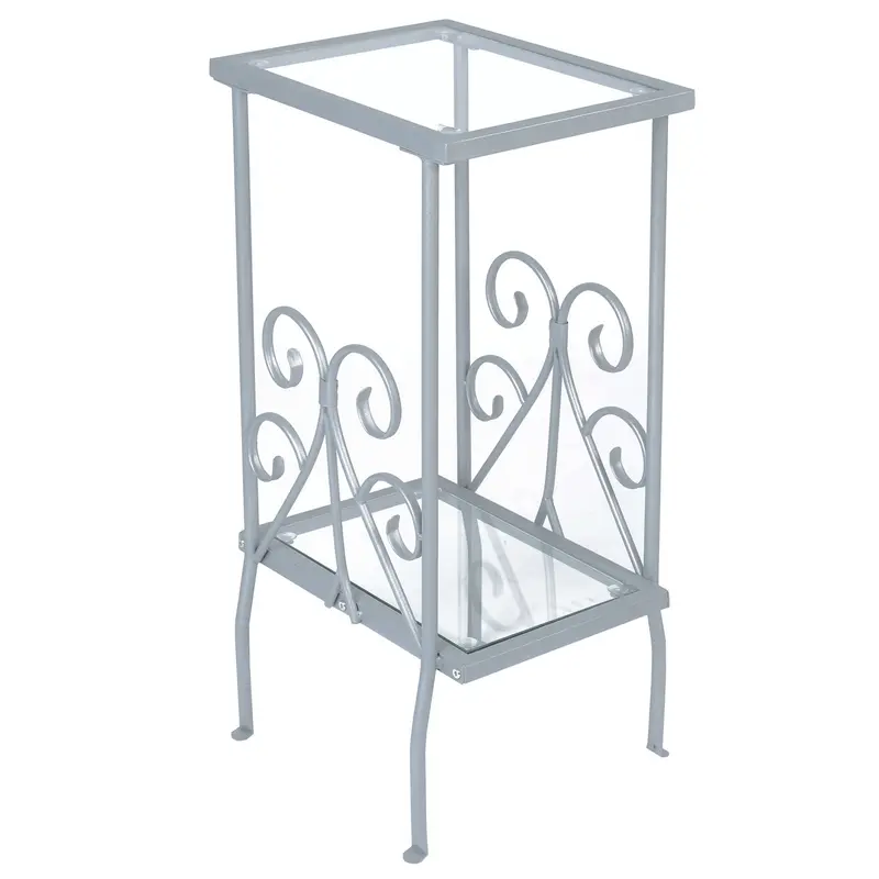 Silver Clear Metal Tempered Glass Accent Table By Homeroots
