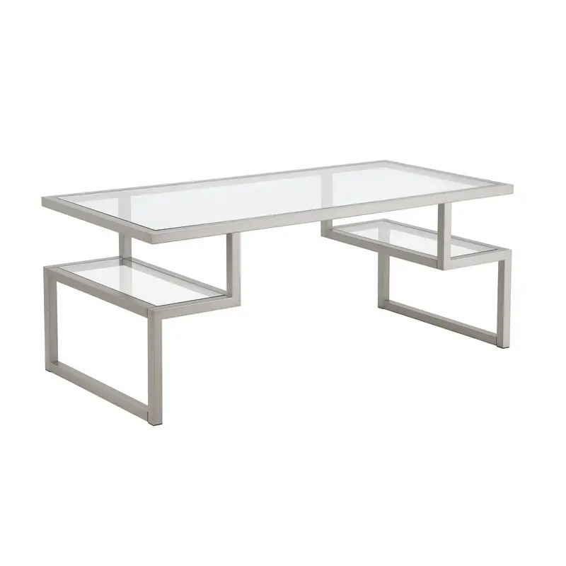 Silver Glass And Steel Coffee Table With Two Shelves By Homeroots