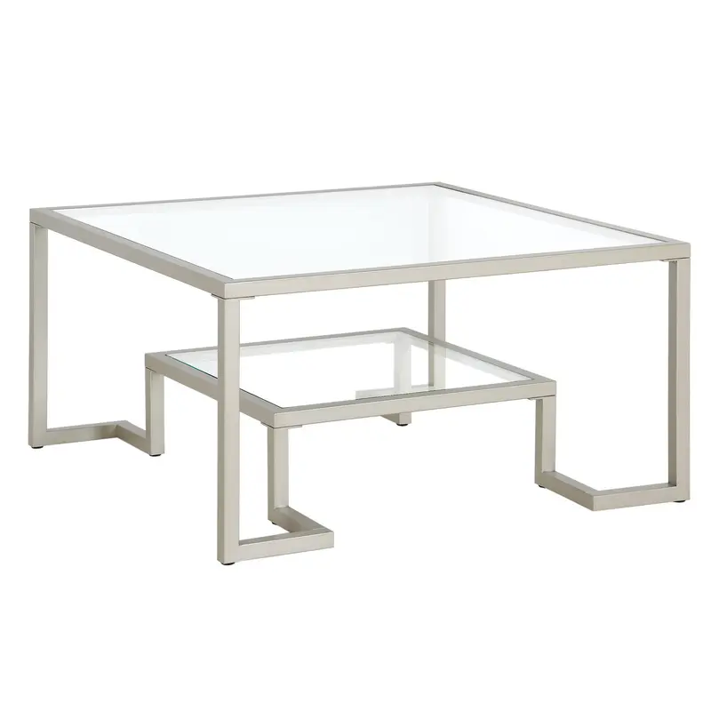 Silver Glass And Steel Square Coffee Table With Shelf By Homeroots