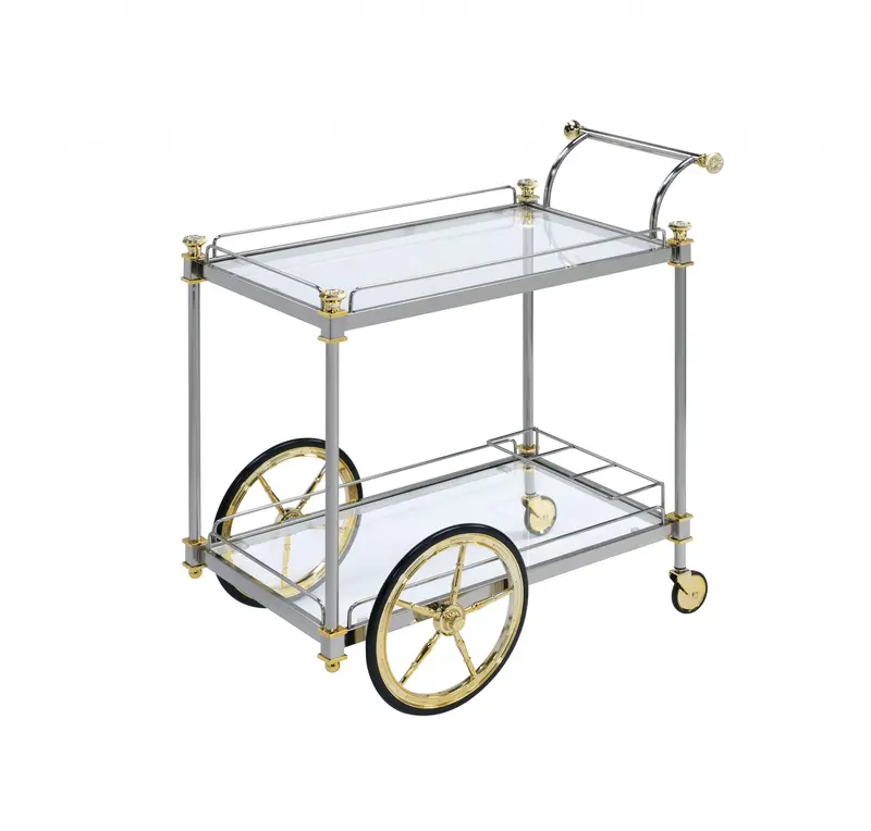 Silver Gold Clear Glass Metal Casters Serving Cart By Homeroots