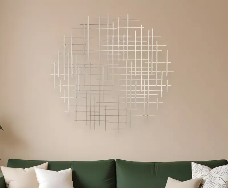 Silver Metal Abstract Lines Round Hanging Dimensional Sculpture By Homeroots