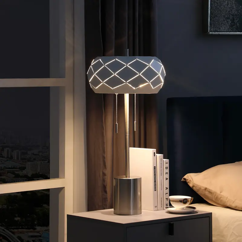 Silver Metal Table Lamp With Geometric Laser Cut Metal Shade By Homeroots