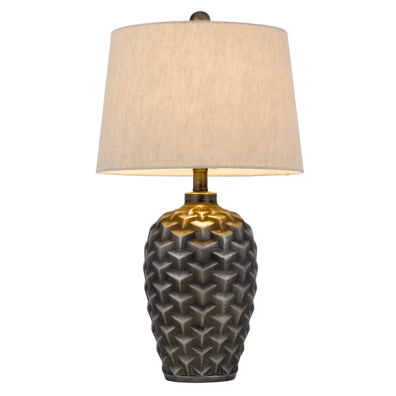 Silver Metallic Table Lamp With Gray Empire Shade By Homeroots