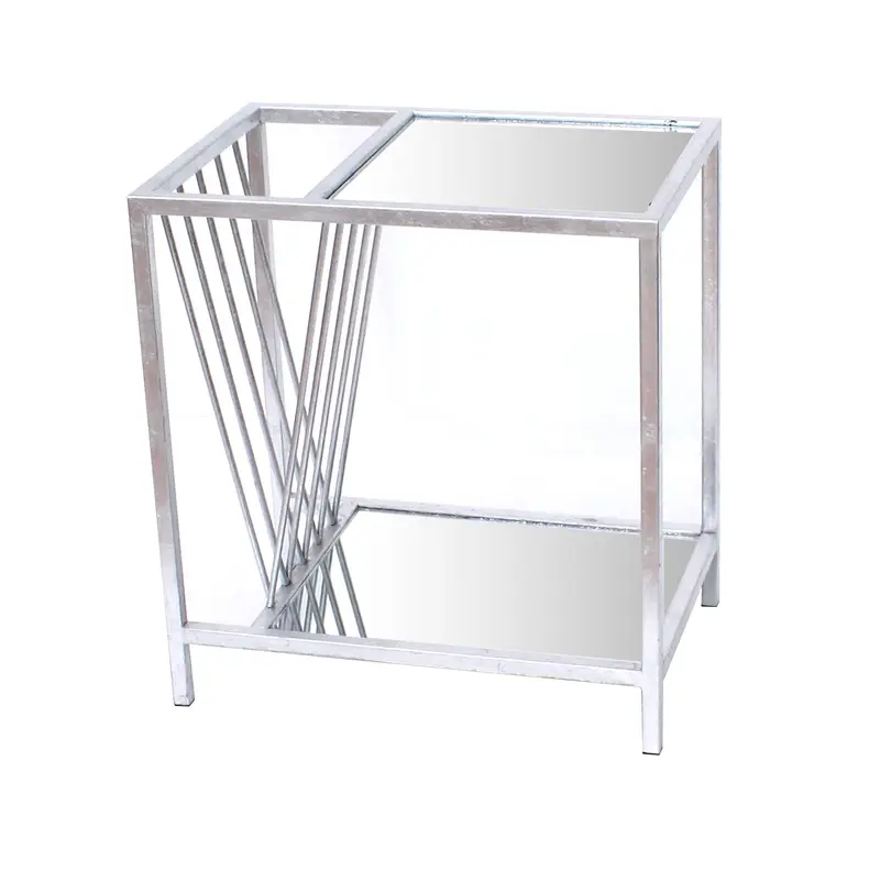 Silver Mirrored Glass And Iron End Table With Shelf By Homeroots