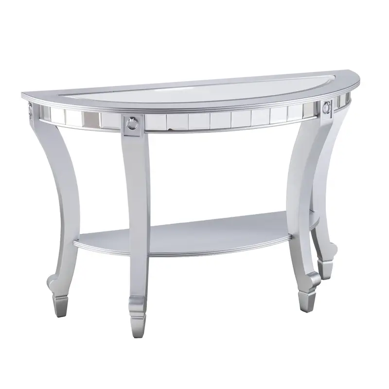 Silver Mirrored Glass Half Circle Console Table With Storage By Homeroots