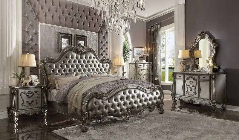 Silver Pu Antique Platinum Upholstery Poly Resin California King Bed By Homeroots
