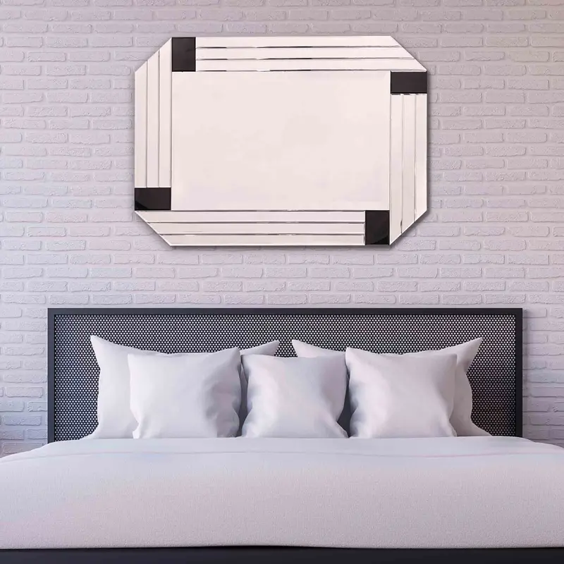 Silver Round Mirror with Black Corners By Homeroots