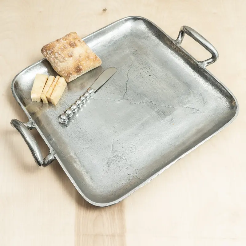 Silver Square Shaped Metal Tray By Homeroots